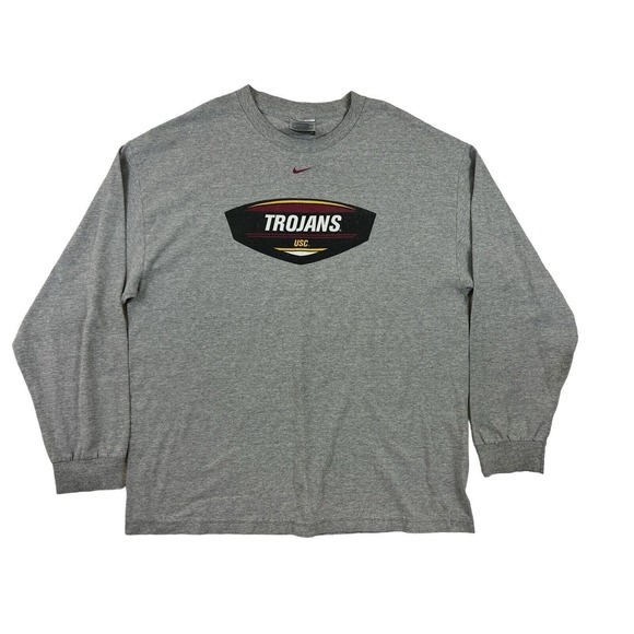 VTG Nike Trojans USC Men Gray Long Sleeve‎ Crew Neck T-Shirt Sz L - Picture 1 of 6